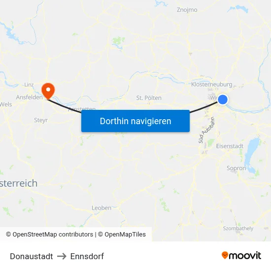 Donaustadt to Ennsdorf map