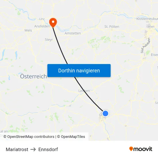 Mariatrost to Ennsdorf map
