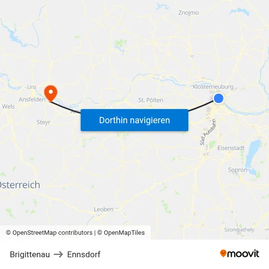Brigittenau to Ennsdorf map