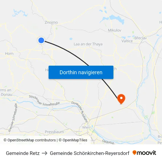Gemeinde Retz to Gemeinde Schönkirchen-Reyersdorf map