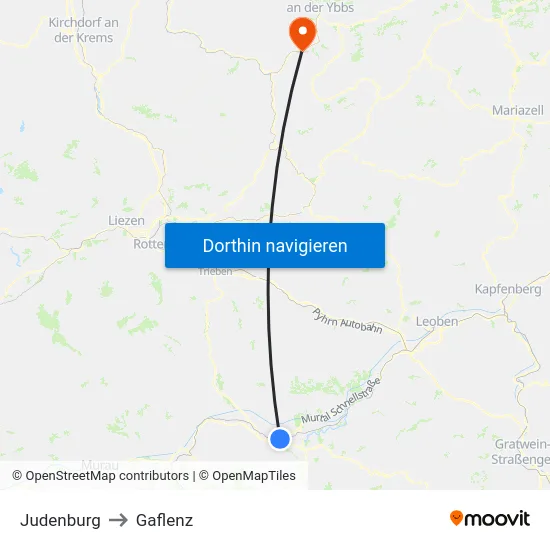 Judenburg to Gaflenz map