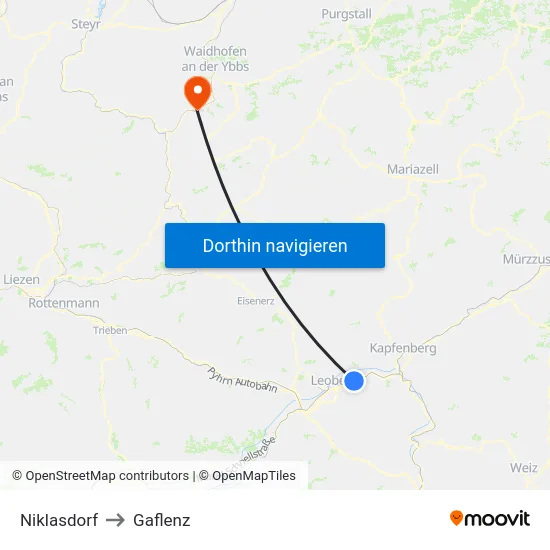 Niklasdorf to Gaflenz map