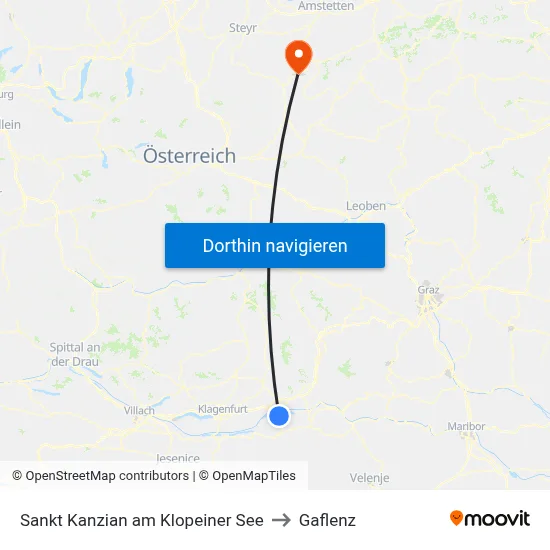Sankt Kanzian am Klopeiner See to Gaflenz map