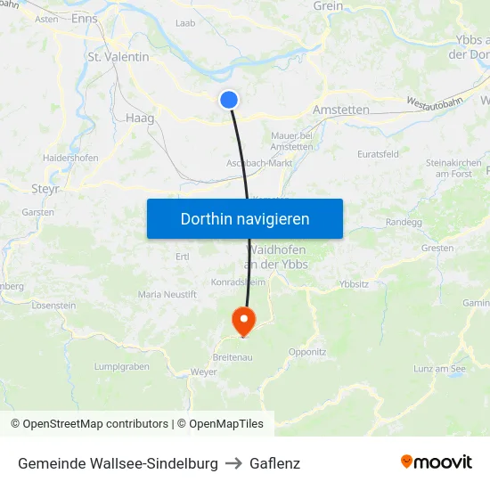 Gemeinde Wallsee-Sindelburg to Gaflenz map