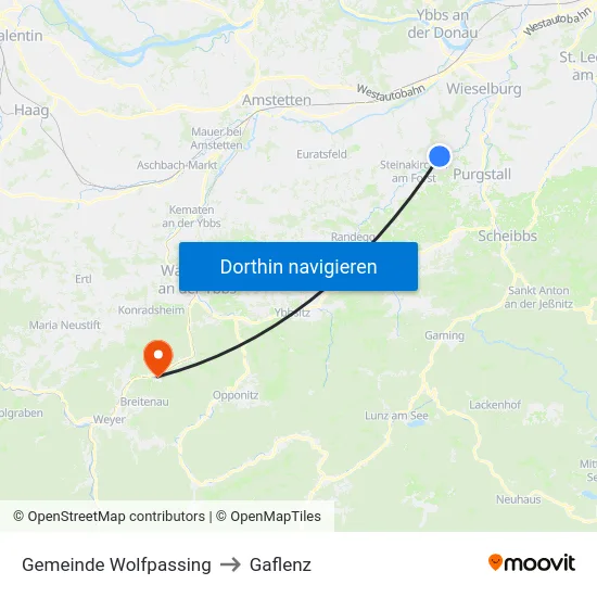 Gemeinde Wolfpassing to Gaflenz map