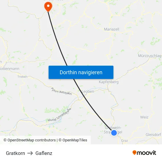 Gratkorn to Gaflenz map