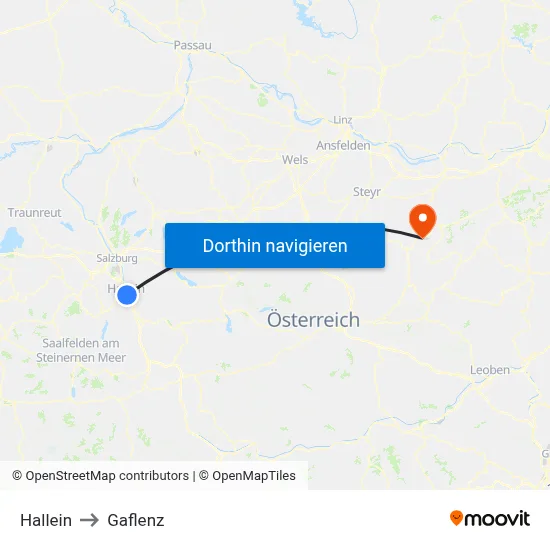 Hallein to Gaflenz map
