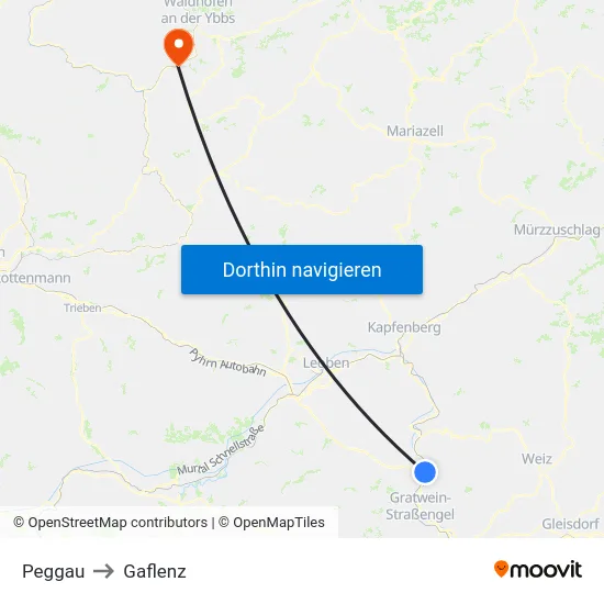 Peggau to Gaflenz map