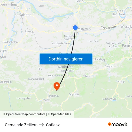 Gemeinde Zeillern to Gaflenz map