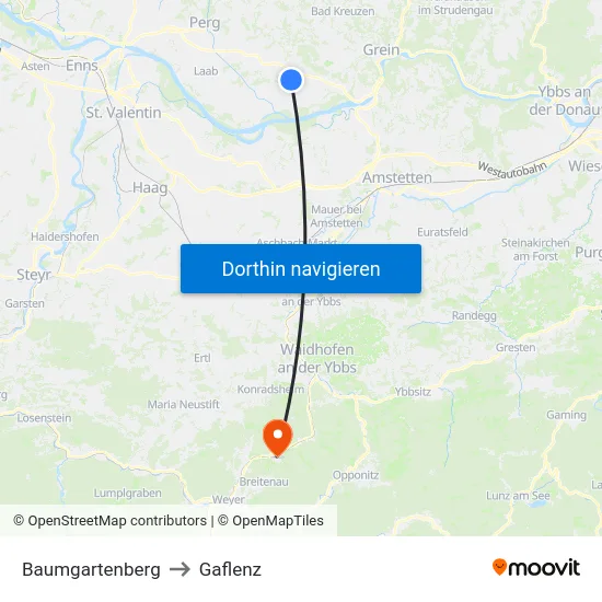 Baumgartenberg to Gaflenz map