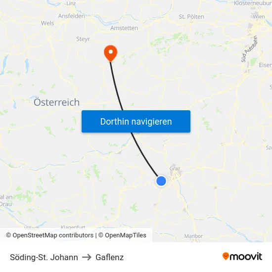 Söding-St. Johann to Gaflenz map