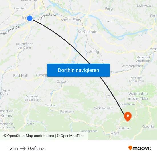 Traun to Gaflenz map