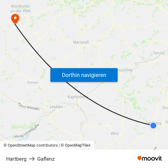 Hartberg to Gaflenz map