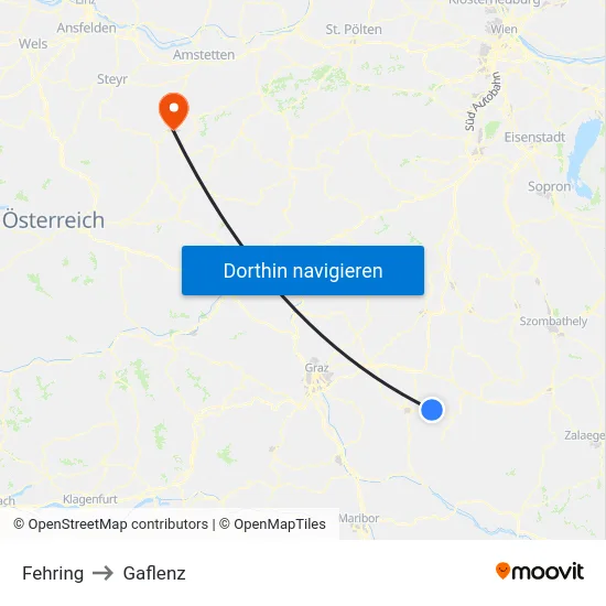 Fehring to Gaflenz map