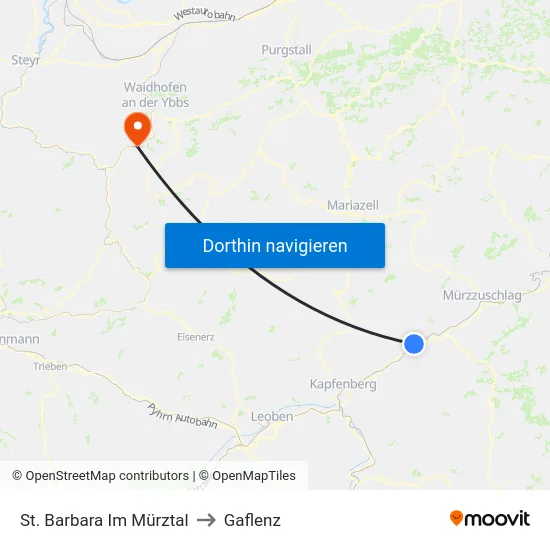 St. Barbara Im Mürztal to Gaflenz map