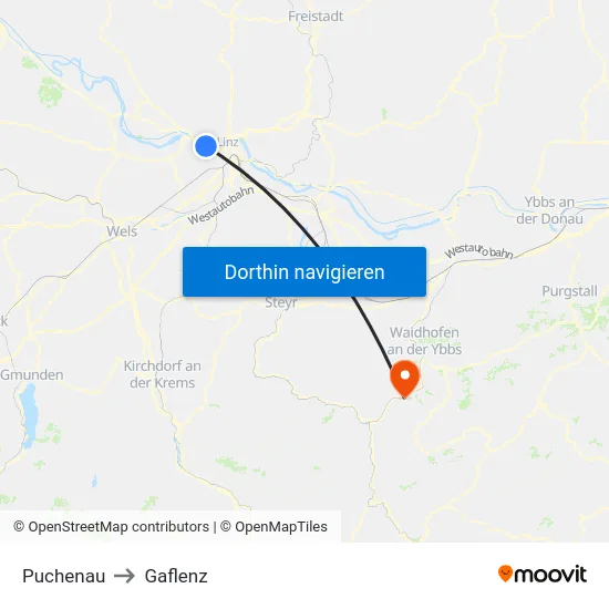 Puchenau to Gaflenz map