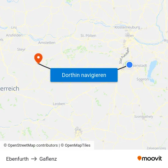 Ebenfurth to Gaflenz map