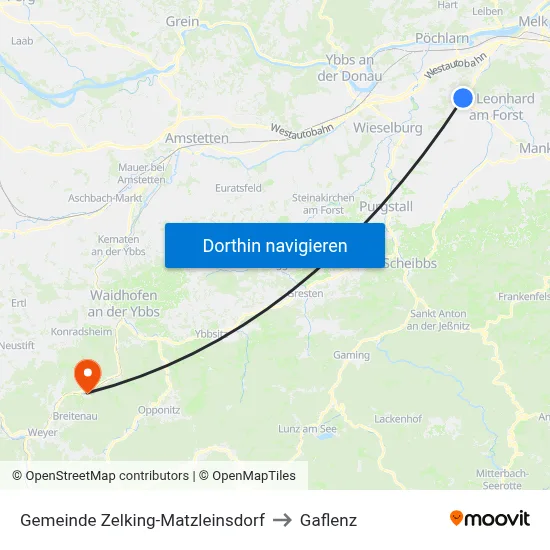 Gemeinde Zelking-Matzleinsdorf to Gaflenz map
