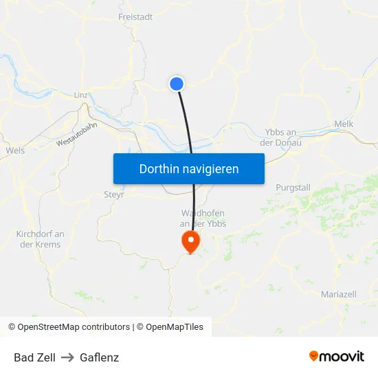 Bad Zell to Gaflenz map