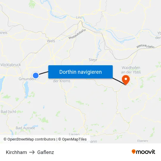 Kirchham to Gaflenz map