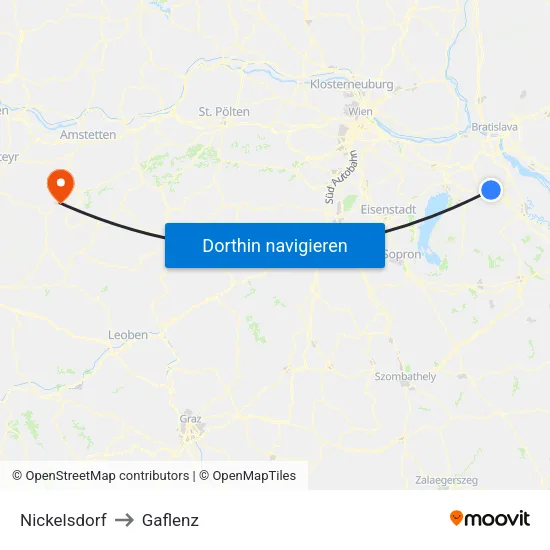 Nickelsdorf to Gaflenz map