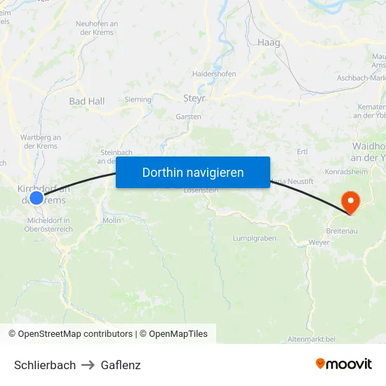 Schlierbach to Gaflenz map
