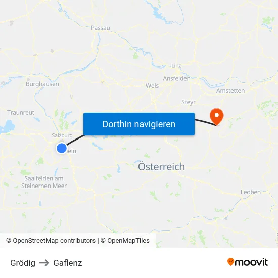 Grödig to Gaflenz map