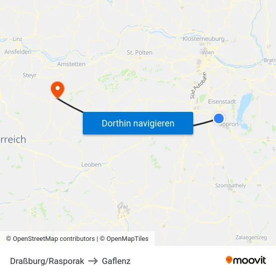 Draßburg/Rasporak to Gaflenz map