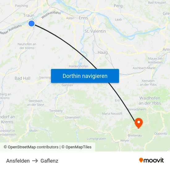 Ansfelden to Gaflenz map