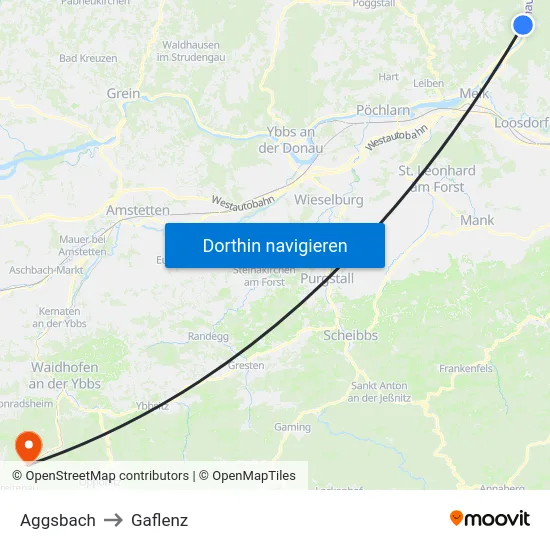 Aggsbach to Gaflenz map