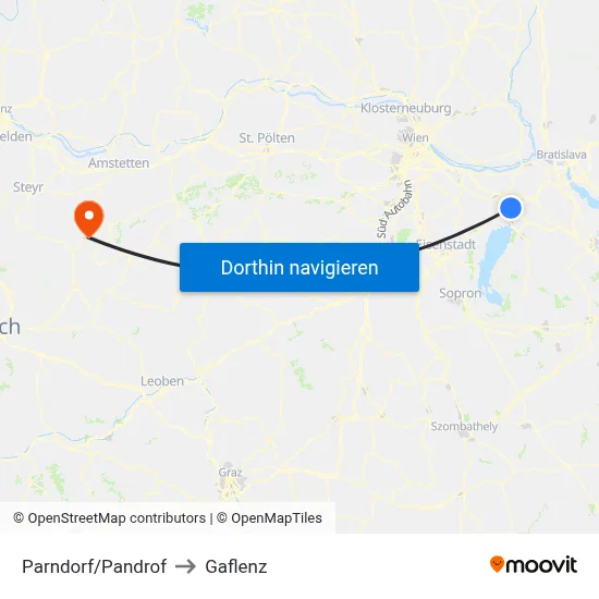 Parndorf/Pandrof to Gaflenz map