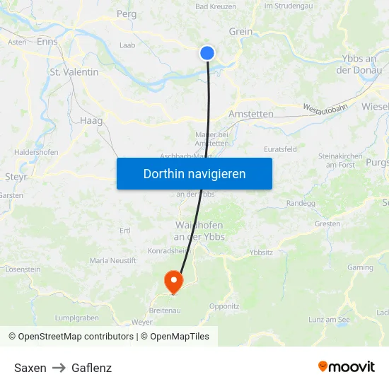 Saxen to Gaflenz map