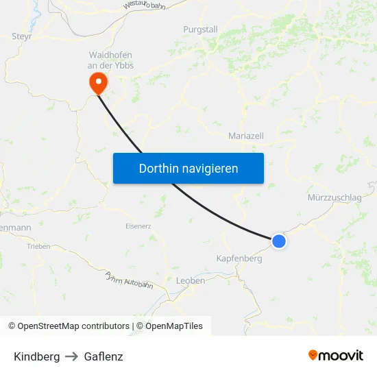 Kindberg to Gaflenz map