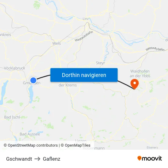 Gschwandt to Gaflenz map