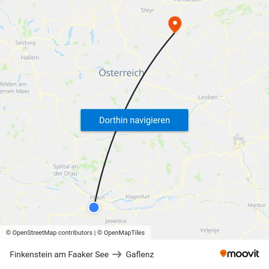Finkenstein am Faaker See to Gaflenz map