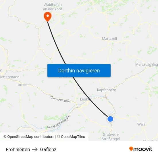 Frohnleiten to Gaflenz map
