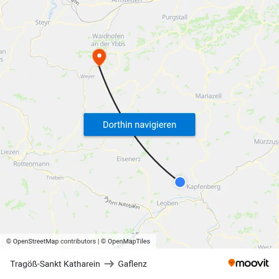 Tragöß-Sankt Katharein to Gaflenz map