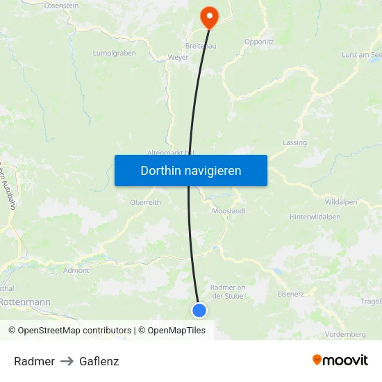 Radmer to Gaflenz map