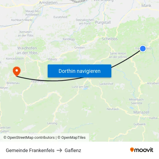 Gemeinde Frankenfels to Gaflenz map