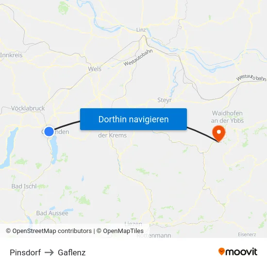 Pinsdorf to Gaflenz map