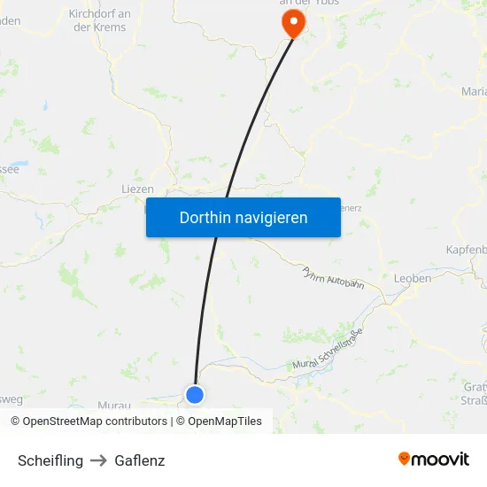 Scheifling to Gaflenz map