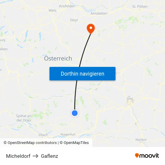Micheldorf to Gaflenz map