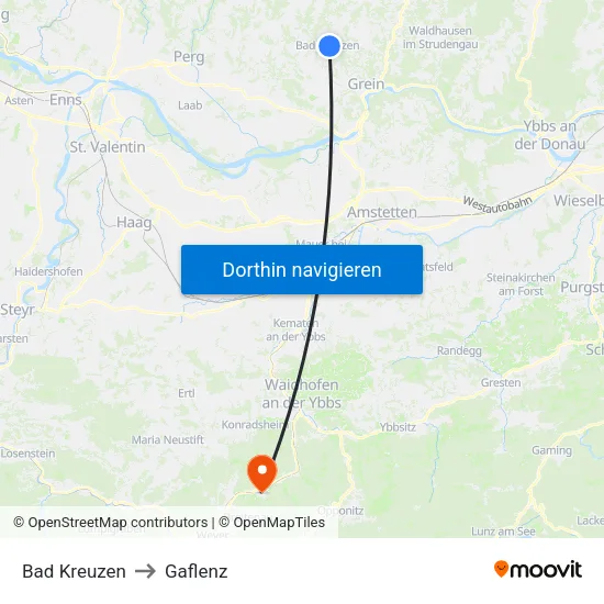 Bad Kreuzen to Gaflenz map