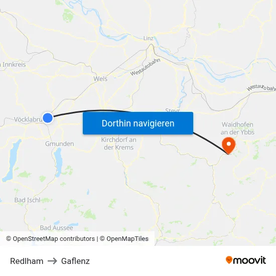 Redlham to Gaflenz map