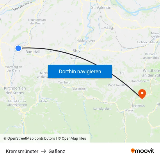 Kremsmünster to Gaflenz map