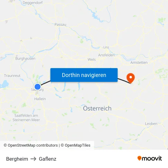 Bergheim to Gaflenz map