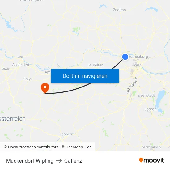 Muckendorf-Wipfing to Gaflenz map