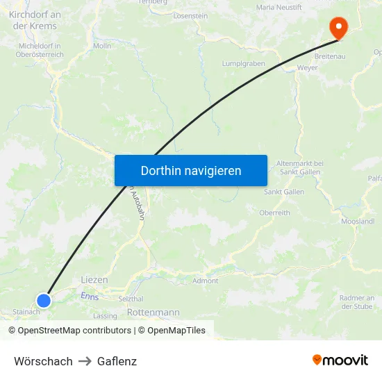 Wörschach to Gaflenz map