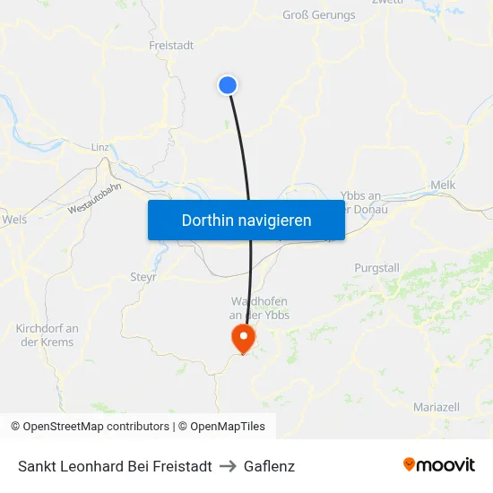 Sankt Leonhard Bei Freistadt to Gaflenz map
