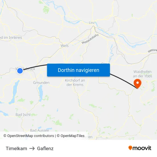 Timelkam to Gaflenz map